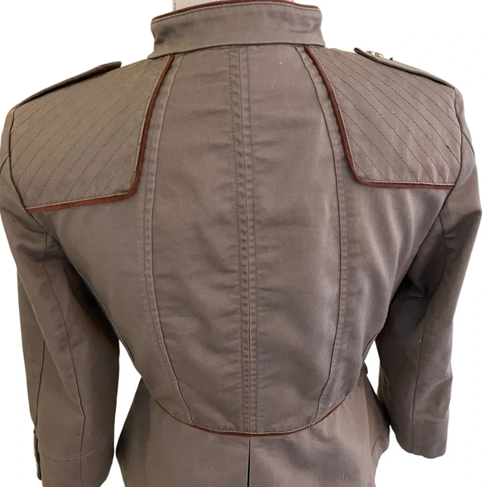 White House Black Market Olive Green Military Style Fitted Jacket 0
